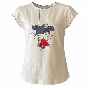 Tutto Piccolo Girl’s White T-Shirt with Cartoon Print
